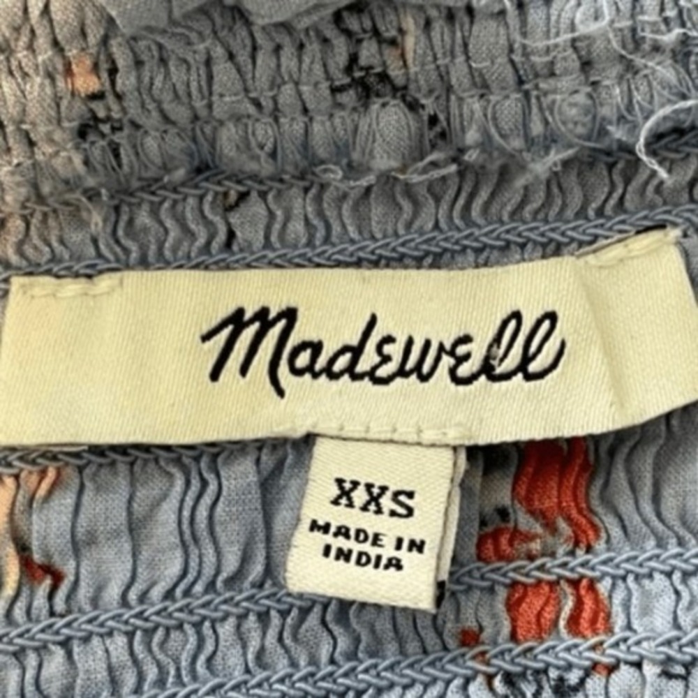 Madewell Blue Aloha Floral Print Top Smocked Flutter Sleeve Cropped XXS - Picture 5 of 9